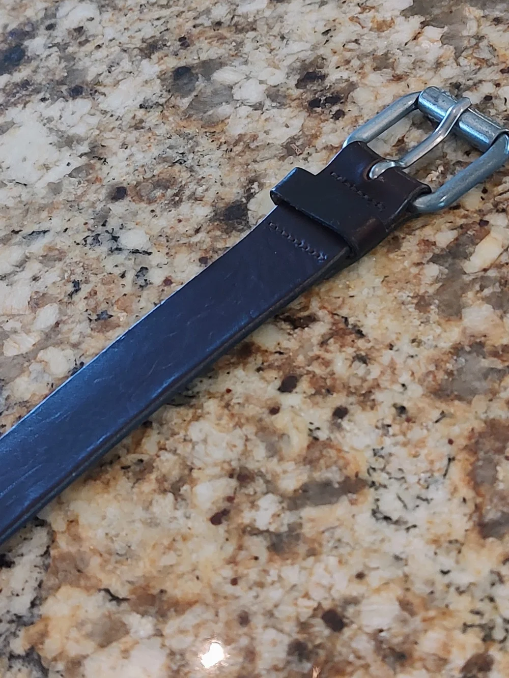Classic Dark Brown Calvin Klein Leather Belt with Silver Buckle